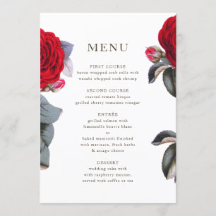 Menu rosa de flor vermelha elegante. Casamento Chic de