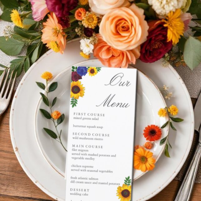 Menu Rosa de Girassol Floral Casamento (Criador carregado)