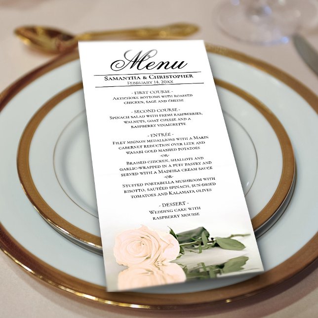 Menu Rosa de Pêssego Elegante Reflexação Casamento (In Situ on Plate)