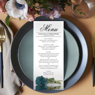 Menu Rosa de Turquesa Teal Elegante Reflexação Casament