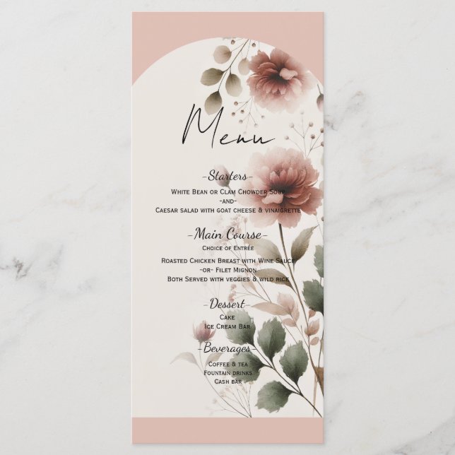 Menu Rosa do Deserto Rosa & Verde Floral Folhagens Casa (Frente)