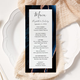 Menu Rosa Dourada Moderna Azul Marinho Ágata Casamento