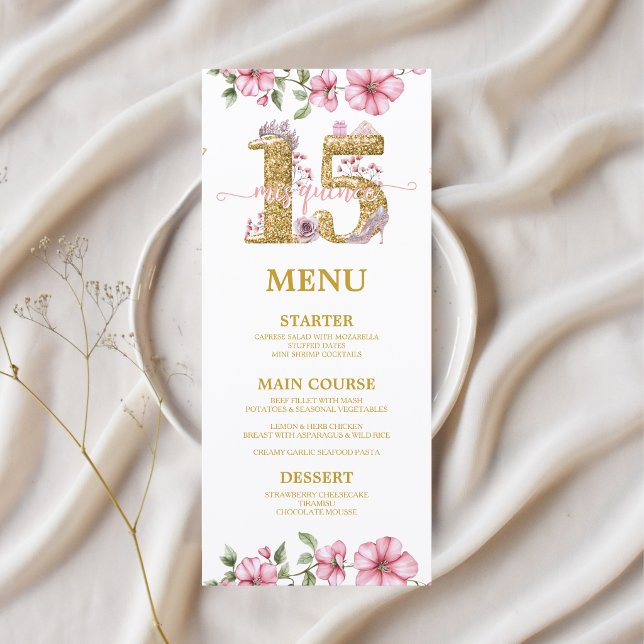 Menu Rosa Dourado Mis Quince Quinceañera (Criador carregado)