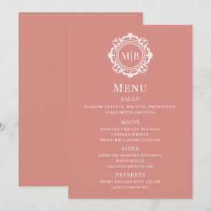 Menu Rosa Dourado Ornato Monograma Floral Casamento