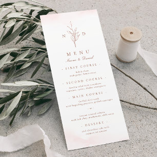 Menu Rosa dourado simples folhas elegantes monograma ca