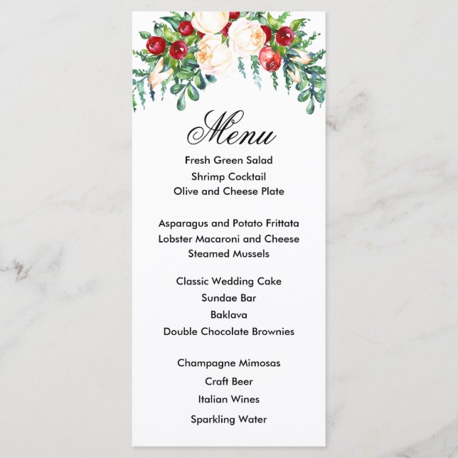 Menu Rosa e Berry Watercolor Stems Wedding (Frente)