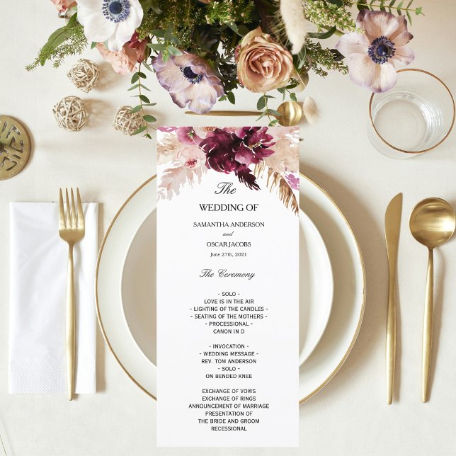 Menu Rosa Floral Borgonha Moderno (Criador carregado)