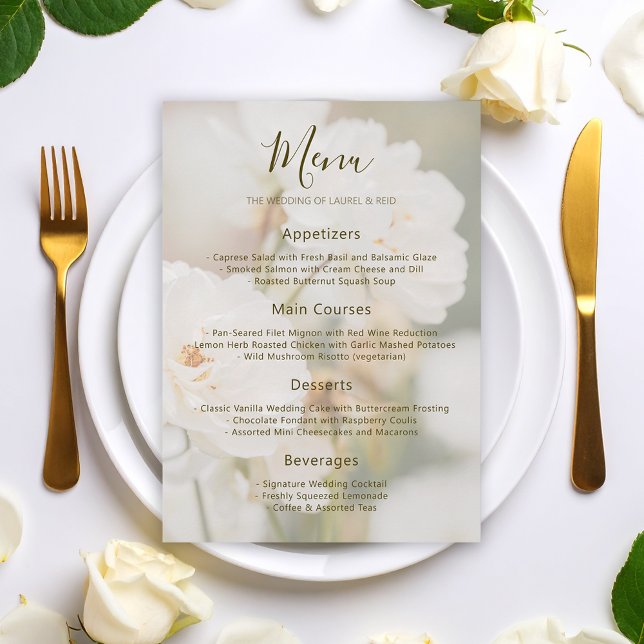 Menu Rosa Floral Desbotada Foto Romântica Casamento (Please note: This image is a digital mockup. The product may not be in scale.)
