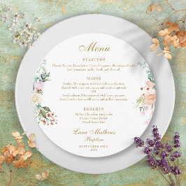 Menu Rosa Floral Garland Baptism Christening Plate