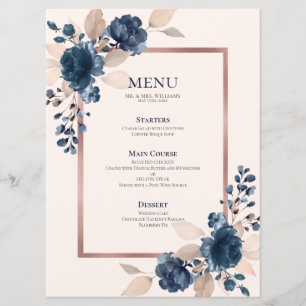 Menu Rosa Marinho Dourado Casamento Azul Pink