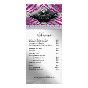 Menu Rosa Quente de Zebra Fleur de lis Sparkle