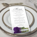 Menu Rosa Real Elegante com Casamento de Reflexões<br><div class="desc">Este belo menu irá adicionar algum estilo à sua recepção de casamento. Apresenta uma bela e romântica design com um solteiro roxo roxo, profundo e roxo, deitado do seu lado refletindo numa piscina de água com ondas e ondulações. Há espaço para os nomes do casal e da data do casamento,...</div>