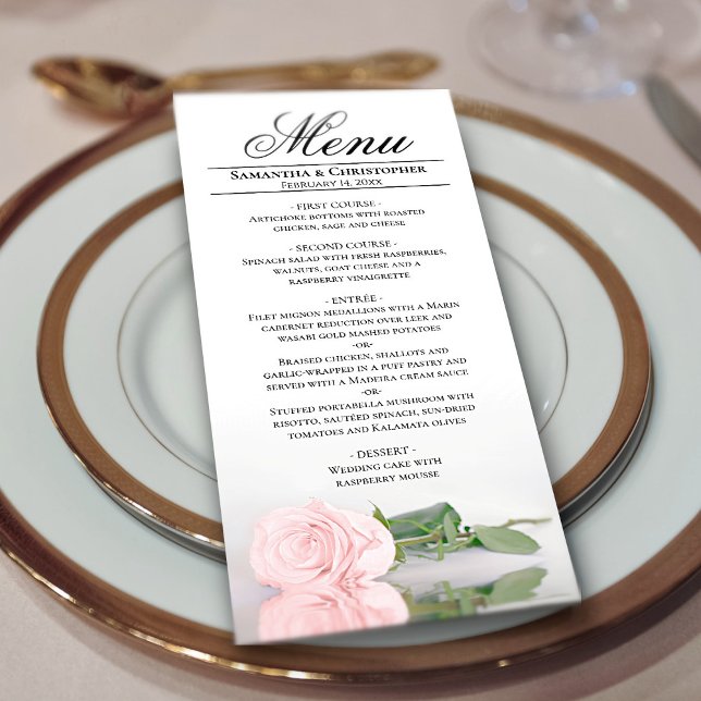 Menu Rosa Rosa Rosa Esmagada Elegante com Casamento Ref (In Situ on Plate)