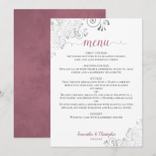 Menu Rosa sobre Casamento Branco de Lace Dusty Silver E