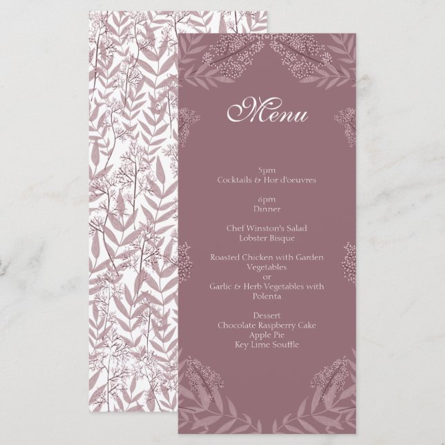 Menu Rosa Taupe Wedding Vintage Botânica (Frente/Verso)