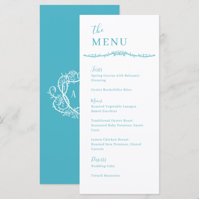 Menu Rosa Trepadeira Vinha Turquesa Crista Jantar de Ca (Frente/Verso)