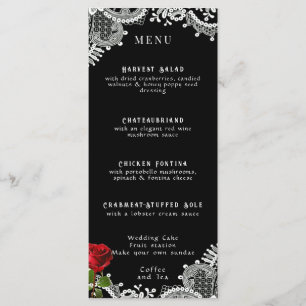 Menu Rosa vermelha Belo Casamento de Lace Branco