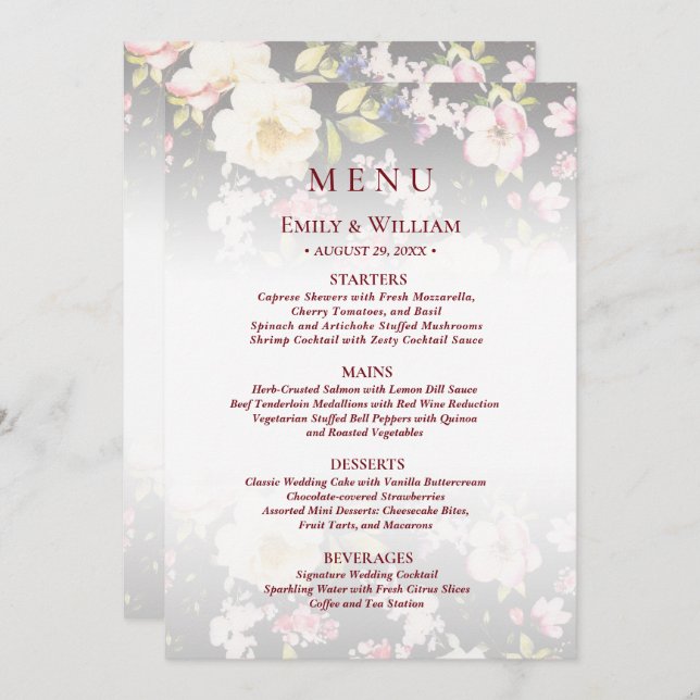 Menu Rosas Amarelas Cor-de-Água Rosa,borradas,desfocada (Frente/Verso)