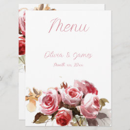 Menu Rosas Antigos Recepção de casamento Cor de Água Ro