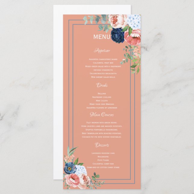 Menu Rosas azuis e azuis (Frente/Verso)