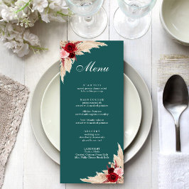 Menu Rosas Azul-turquesa Borgonha e Grama-das-pampas