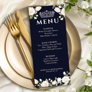 Menu Rosas brancas e Princesa Tiara Azul Escuro