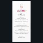Menu Rosas. Casamento floral rosa elegante. Vidro de vi<br><div class="desc">Menu de casamento floral cor-de-rosa com rosas e copo de vinho. Adequado para aniversário,  aniversário e qualquer outra festa.</div>