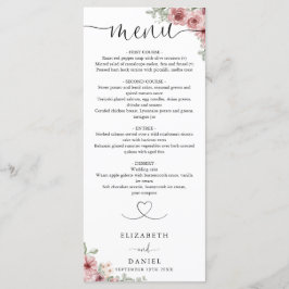 Menu Rosas Coração Floral Roteiro Jantar de Casamento