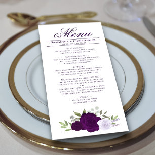 Menu Rosas de Aquarela Roxo Boho Casamento Chic