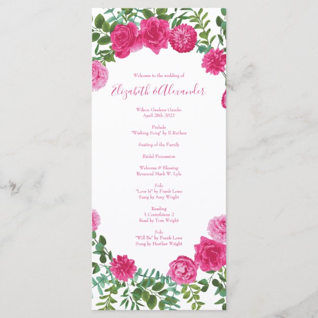 Menu Rosas De Casamento Rosa Brilhante Moderno (Frente)