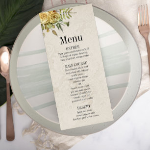 Menu Rosas de Ouro de Vintage no Casamento de Papel de