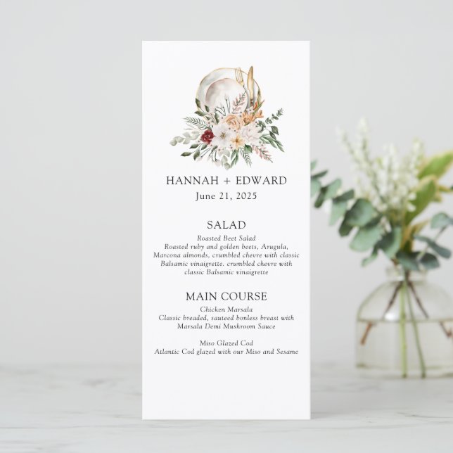 Menu Rosas e Casamento Simples Verde (Em pé/Frente)
