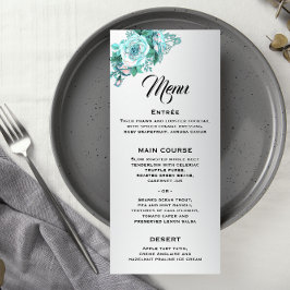 Menu Rosas Elegantes de Aqua no Casamento Prateado