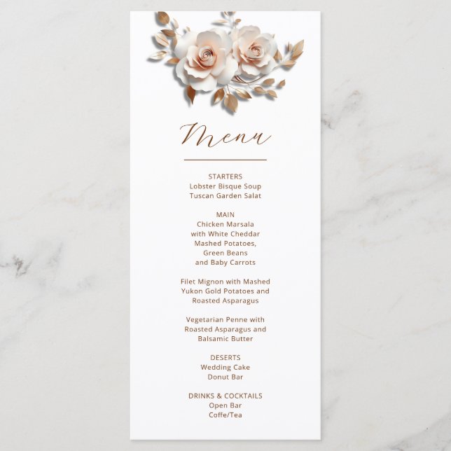 Menu Rosas em Dourado Rosa Esculturas Florais 3D para C (Frente)