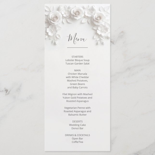 Menu Rosas esculpidas em 3D White (Frente)