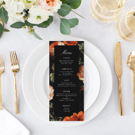 Menu Rosas Florais Românticos Escuros Casamento Mestre 