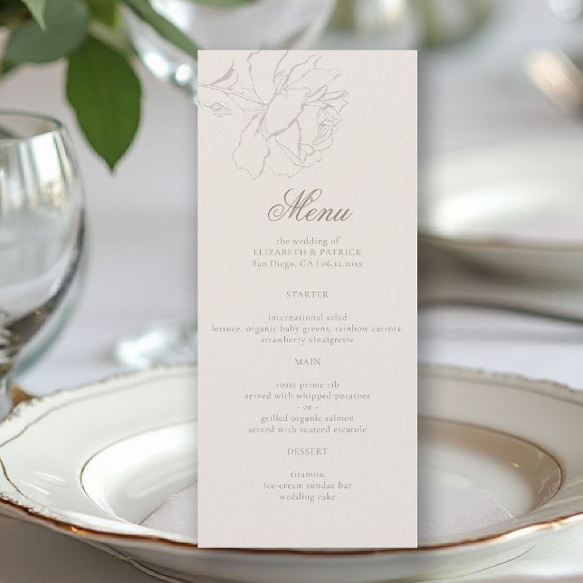 Menu Rosas Formal Moderno Clássico Creme Casamento Eleg (ethereal wedding theme ecru table menu formal traditional modern classic floral roses elevated)