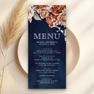 Menu Rosas Laranja Queimada Terracota Floral Casamento 