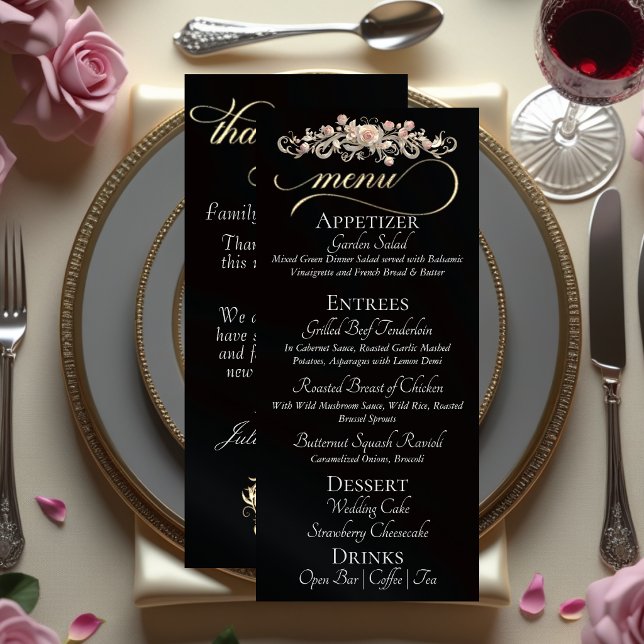 Menu Rosas Pretas, Coração & Obrigado (Criador carregado)