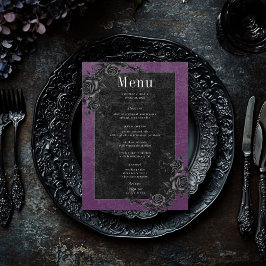 Menu Rosas Pretos Góticos Raven e Negra Casamento Roxo