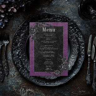 Menu Rosas Pretos Góticos Raven e Negra Casamento Roxo