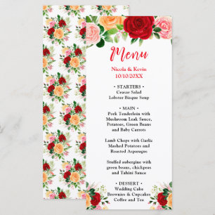 Menu Rosas Românticas Florais Casamento Vermelho e Lara