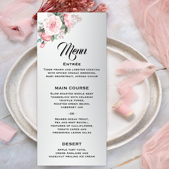 Menu Rosas Rosa e Casamento de Prata Luxo (Criador carregado)