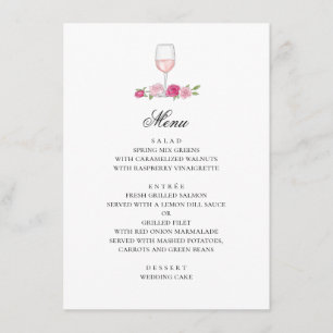 Menu Rosas rosa. Escamotear flores e vinho. Casamento d
