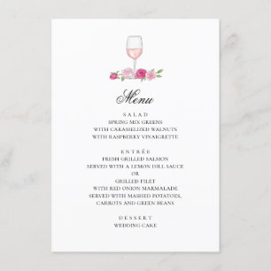 Menu Rosas rosa. Escamotear flores e vinho. Casamento d