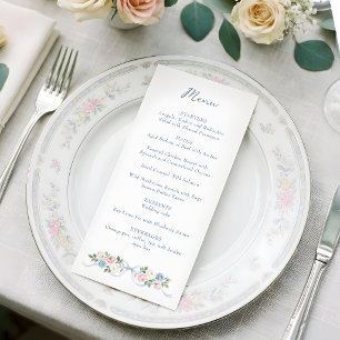 Menu Rosas Rosa Pastel, Brancas e Azuis & Fita