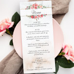 Menu Rosas Rosa Românticas e Caligrafia<br><div class="desc">Aglomerados elegantes de rosas rosa pinceladas com aquarela e folhagem verde numa sutil coloração d'água pastel e etiqueta central com bordas douradas. Apresenta um gráfico de texto "Menu" na fonte de script personalizada (ou elimina e personaliza no editor de design) com campos de texto editáveis. Inclui blocos de campos de...</div>