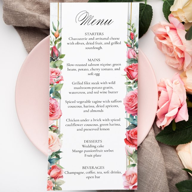 Menu Rosas Rosa Românticas e Caligrafia (Criador carregado)