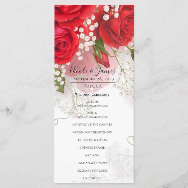 Menu Rosas Vermelhas e Respiradouros de Bebê Elegante F (Frente)