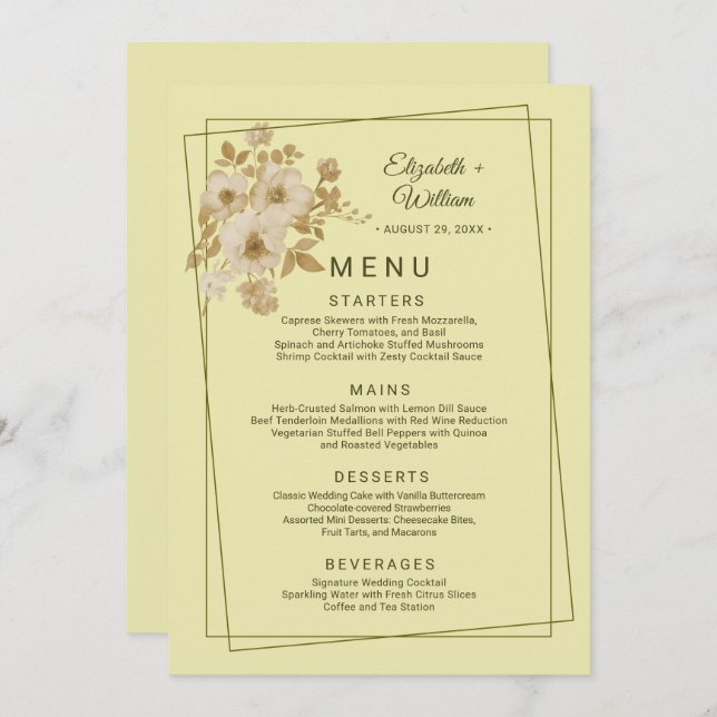 Menu Rose Frame – Celestial Yellow Wedding (Frente/Verso)